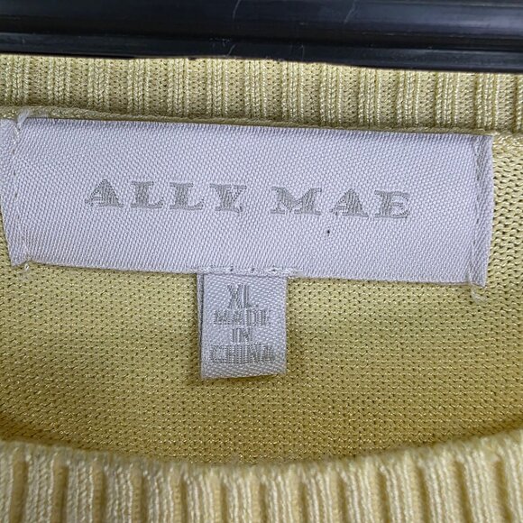 Womens Yellow Ally Mae Knit Blouse Top Round Neck Puff Sleeve Size XL - Picture 5 of 10